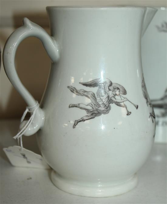 A Worcester black printed King of Prussia baluster jug, dated 1757, 5.75in.